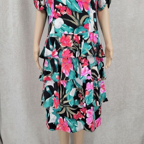 Maggy London by Jeannene Booher 80s Silk Tropical Dress Women's Plus Size 14 - Picture 4 of 14